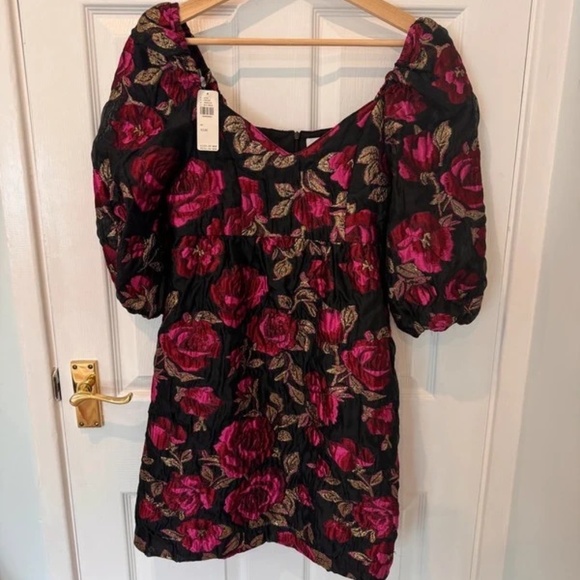 Anthropologie Floral Metallic Gold Brocade Dress - Picture 8 of 8